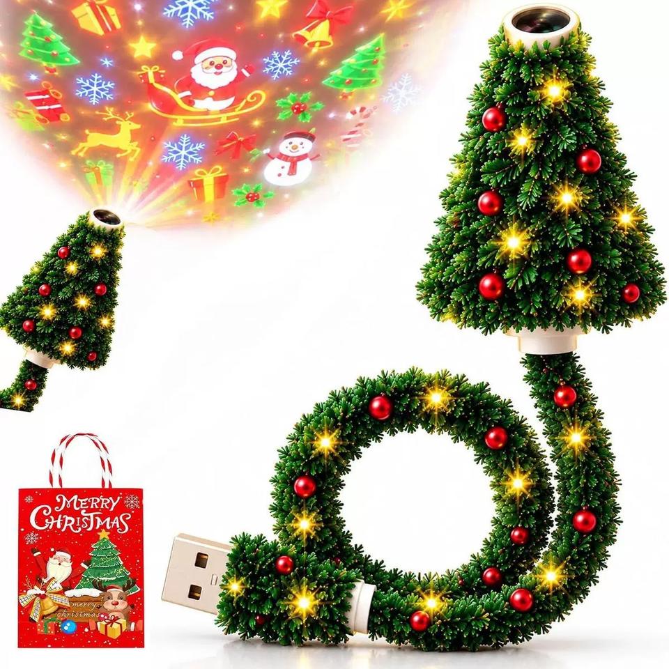 Portable LED Christmas Tree Projection Light USB Projector Holiday Decoration for Indoor Festive Atmosphere