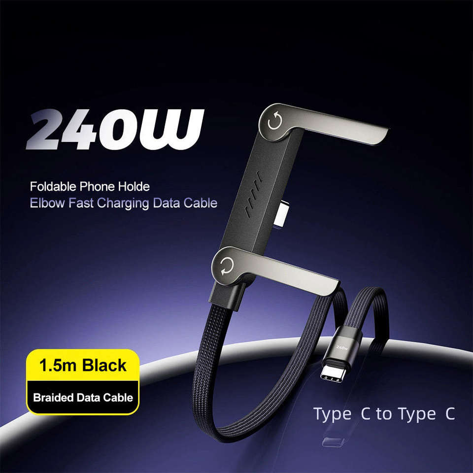 New 240W Charging Cable with Fold‑Out Phone Stand
