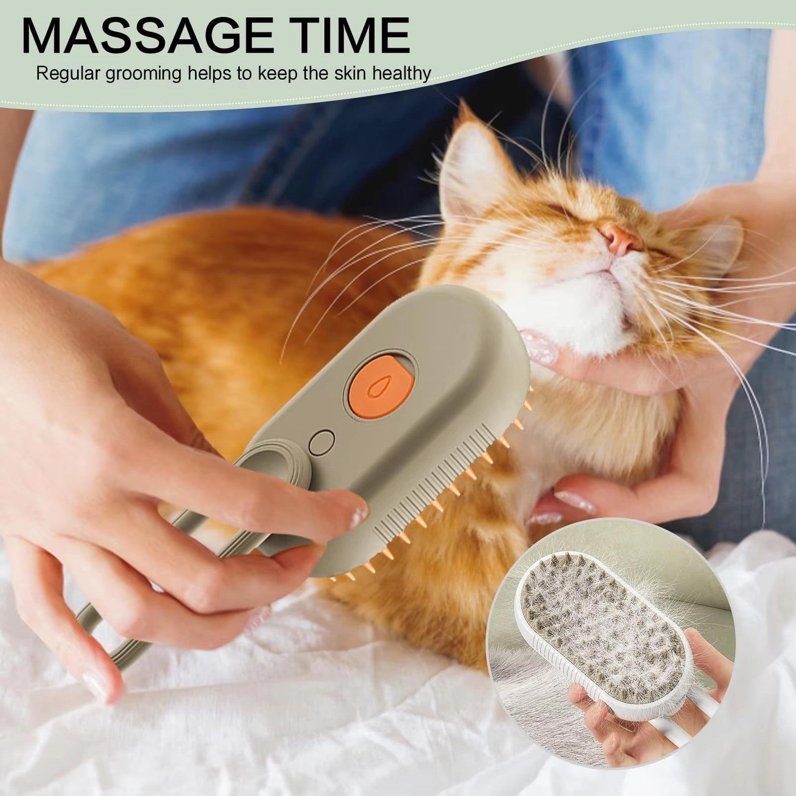 3‑in‑1 Electric Pet Steam Brush, One‑Click Spray for Floating Hair Removal