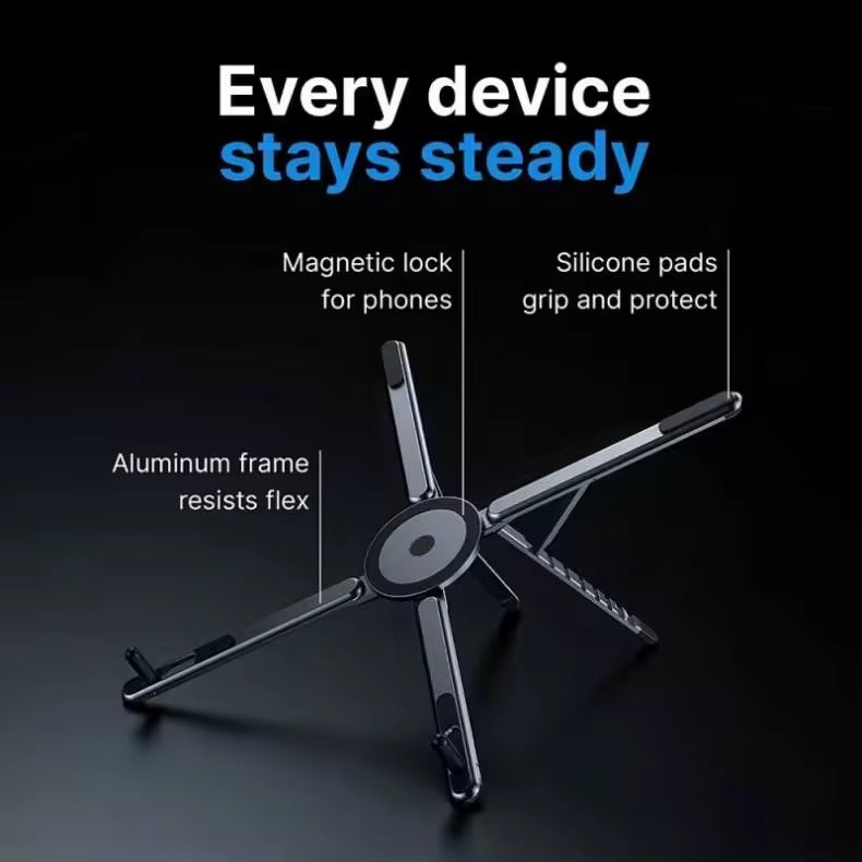 4-in-1 Aluminum Magnetic Lay Flat Phone Tripod Stand