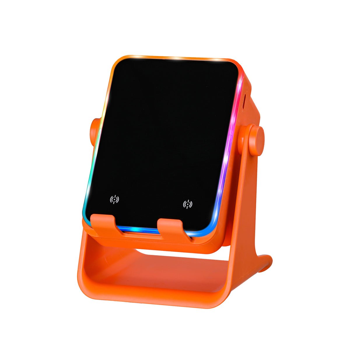 5‑in‑1 Inductive Phone Speaker Stand, No‑Pairing Instant Sound Desktop Phone Holder with RGB Ambient Light, Adjustable Angle Smartphone Stand for Desk